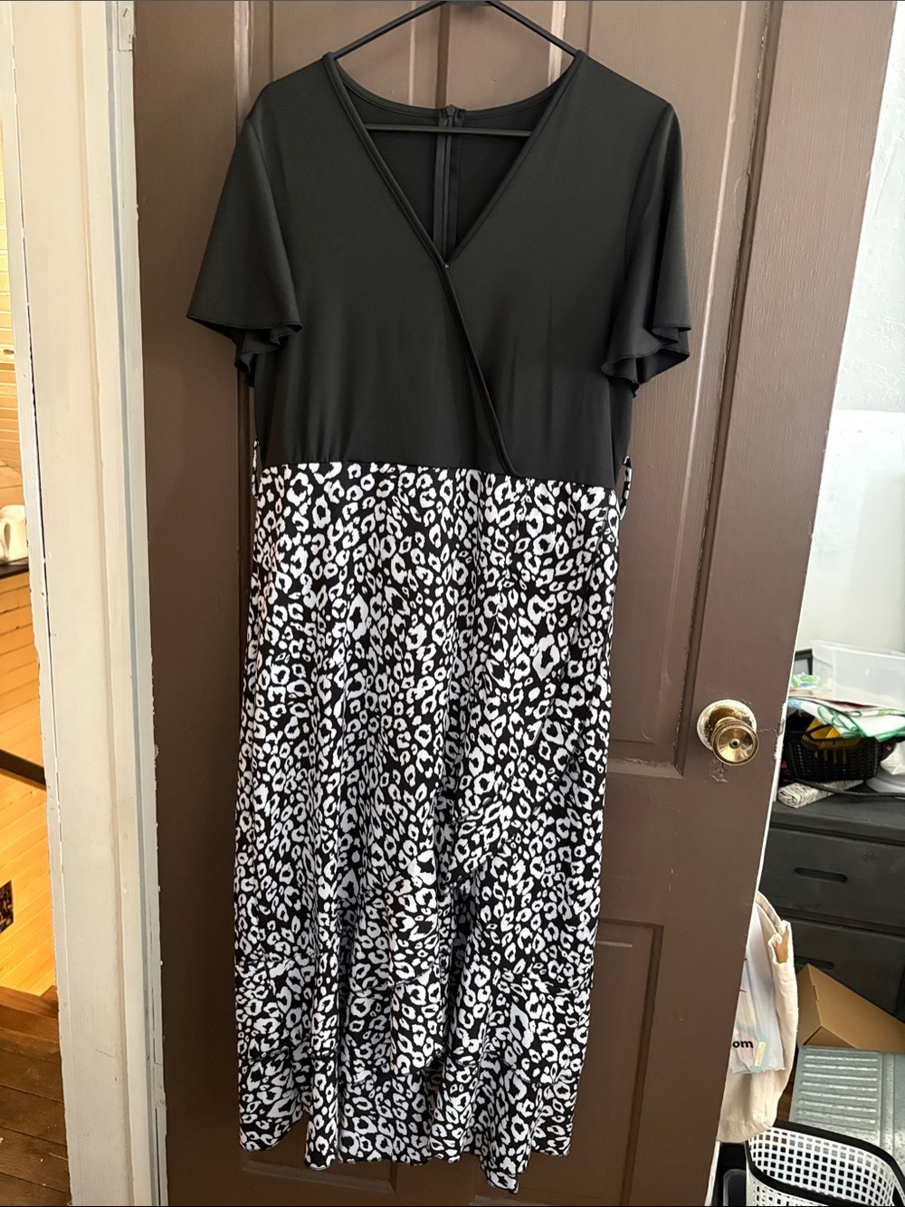 Black & White Leopard Maxi Dress - Women's Wrap V-Neck